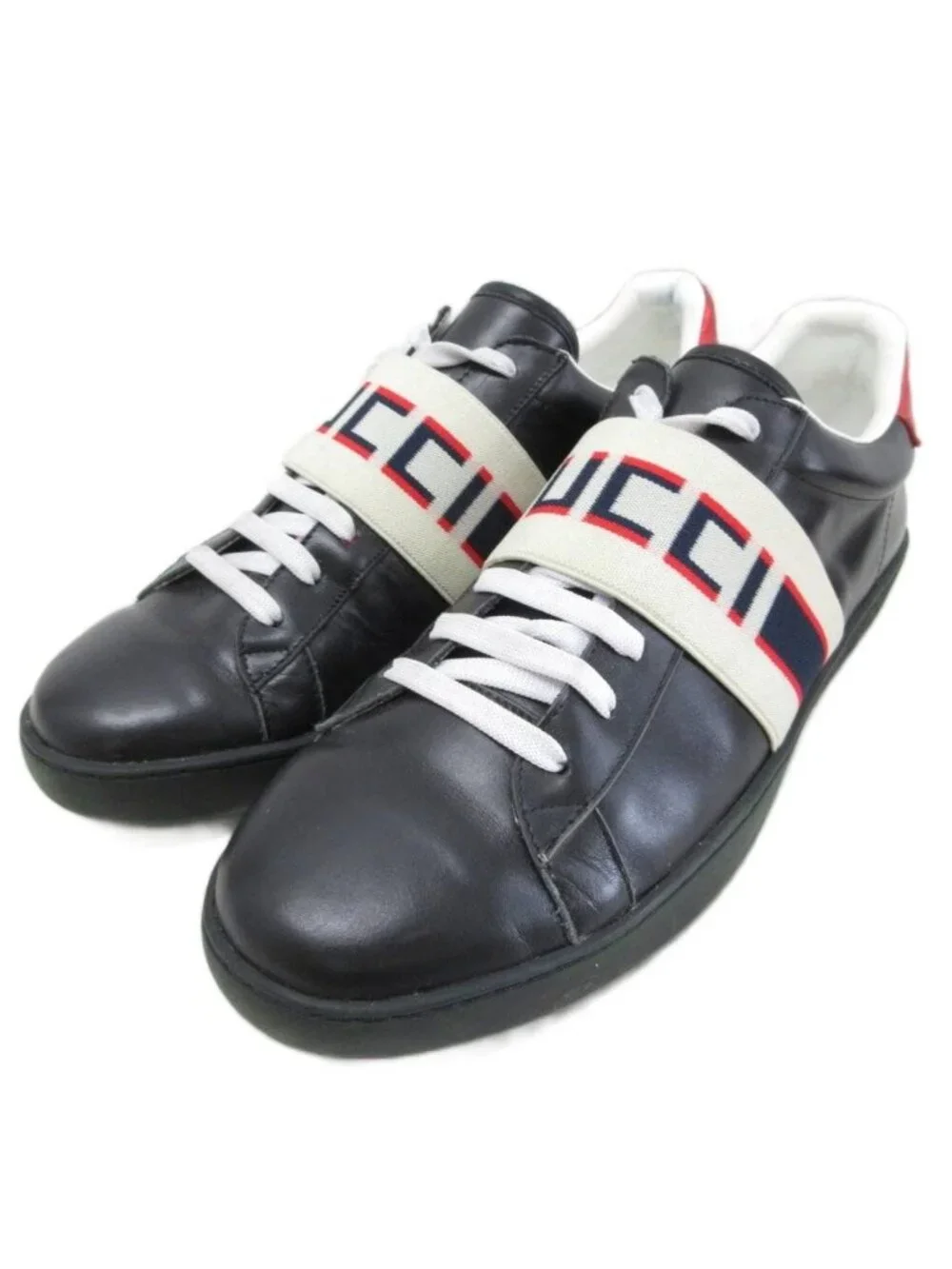 Gucci Ace Stripe Sneakers Low Cut Shoes Logo Black Ivory